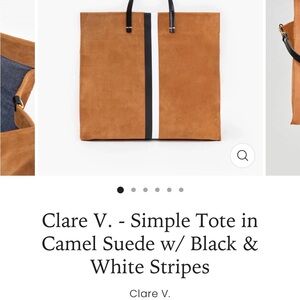 Clare V Camel Suede Tote with Black & White Stripes
